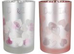 Gilde Windlicht, Zylindrisch, "Du & Ich"", Herzmotiv, Schriftzug, Glas, Pink, Silberfarben, , 2 StüCk Wie Abgebildet, H. 18 Cm, D. 12 Cm 50696"