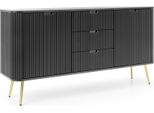 Cassettiera: 3 Cassetti, 2 Ante, Colore: Nero, Gambe Dorate, 168 X 87 X 39Cm