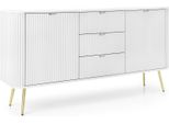 Cassettiera: 3 Cassetti, 2 Ante, Colore: Bianco, Gambe Dorate, 168 X 87 X 39Cm