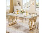 Tribesigns Tavolo Da Pranzo Moderno Per 6 Persone, Tavolo Da Soggiorno, 160 X 80 X 75 Cm, Rettangolare, Tavolo Da Cucina, Tavolo Da Pranzo, Design Moderno, Bianco E Oro