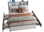 Letto 160 X 200 Cm Con Illuminazione A Led E Ricarica Usb, Letto Matrimoniale Con 4 Cassetti E Ampio Spazio Di Archiviazione 160 X 200 Cm, Letto Imbottito, Velluto, Beige