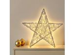 3.09 Stella Decorativa Illuminata In Champagne - Circa 30 Cm - Decorazione Con 25 Led Bianchi Caldi Con Timer