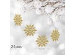 24 X Fiocchi Di Neve Decorazione Natalizia Per Albero Di Natale Glitter Decorazioni Per Albero Di Natale, Oro, Plastica