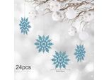 24 X Fiocchi Di Neve Decorazione Natalizia Per Albero Di Natale Glitter Decorazioni Per Albero Di Natale, Azzurro, Plastica