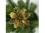 12 Pezzi Decorazione Albero Di Natale Glitter, Decorazione Albero Di Natale In Plastica, Decorazione Floreale Natalizia, Ornamento Albero Di Natale, 9Cm, Oro, Plastica