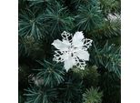 12 Pezzi Decorazione Albero Di Natale Glitter, Decorazione Albero Di Natale In Plastica, Decorazione Floreale Natalizia, Ornamento Albero Di Natale, 9Cm, Bianco, Plastica