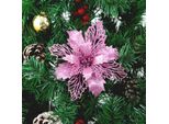 12 Pezzi Decorazione Albero Di Natale Glitter, Decorazione Albero Di Natale In Plastica, Decorazione Floreale Natalizia, Ornamento Albero Di Natale, 9Cm, Viola, Plastica