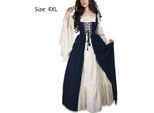 Abito Medievale Da Donna Con Maniche A Tromba Costume Da Festa Medievale Maxi Abito, Blu, 4XL