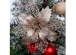 12 Pezzi Decorazione Albero Di Natale Glitter, Decorazione Albero Di Natale In Plastica, Decorazione Floreale Natalizia, Ornamento Albero Di Natale, 9Cm, Champagne, Plastica