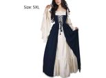 Abito Medievale Da Donna Con Maniche A Tromba Costume Da Festa Medievale Maxi Abito, Blu, 5XL
