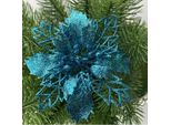 12 Pezzi Decorazione Albero Di Natale Glitter, Decorazione Albero Di Natale In Plastica, Decorazione Floreale Natalizia, Ornamento Albero Di Natale, 9Cm, Azzurro, Plastica