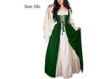 Abito Medievale Da Donna Con Maniche A Tromba Costume Da Festa Medievale Maxi Abito, Verde, 5XL