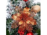 12 Pezzi Decorazione Albero Di Natale Glitter, Decorazione Albero Di Natale In Plastica, Decorazione Floreale Natalizia, Decorazione Albero Di Natale, 9Cm, Bronzo, Plastica