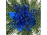 12 Pezzi Decorazione Albero Di Natale Glitter, Decorazione Albero Di Natale In Plastica, Decorazione Floreale Natalizia, Ornamento Albero Di Natale, 9Cm, Blu, Plastica