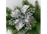 12 Pezzi Decorazione Albero Di Natale Glitter, Decorazione Albero Di Natale In Plastica, Decorazione Floreale Natalizia, Ornamento Albero Di Natale, 9Cm, Argento, Plastica