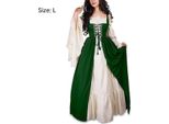 Abito Medievale Da Donna Con Maniche A Tromba Costume Da Festa Medievale Maxi Abito, Verde, L