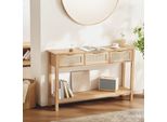 Consolle In Rattan Vevor Con 3 Cassetti, Tavolo Da Ingresso In Rattan Con Anta Scorrevole In Rattan Naturale, Consolle Per Soggiorno, Studio, Ingresso O Parete Tv, Natura