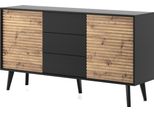 Cassettiera Con 3 Cassetti, 2 Ante E 4 Ripiani - Nero/Rovere Artigianale - Design Elegante - 154 X 83 X 39 Cm