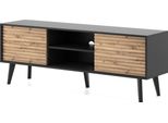 Mobile Tv A 2 Ante E 4 Ripiani - Nero/Rovere Artigianale - Mobile Tv Moderno - 154 X 56 X 39 Cm