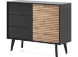 Cassettiera Con 3 Cassetti, 1 Anta E 2 Ripiani - Nero/Rovere Artigianale - Contenitore Elegante - 104 X 83 X 39 Cm