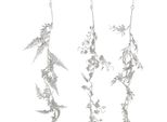 Ghirlanda Natalizia Di Felci E Foglie Glitterate 180 Cm, Set Di 3 Decorazioni Da Appendere In Argento