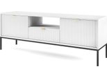 Mobile Tv: Un Cassetto, Due Ante, Tre Ripiani, Colore: Bianco, Colore Telaio: Nero. Dimensioni Del Mobile: L: 154 Cm, A: 56 Cm, P: 39 Cm