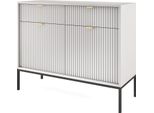 Cassettiera: 2 Cassetti, 2 Ante, Grigio, Nero, 104 X 83 X 39 Cm, Maniglie Dorate