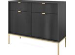 Cassettiera: 2 Cassetti, 2 Ante, Nero, Oro, 104 X 83 X 39 Cm, Maniglie Dorate