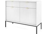 Cassettiera: 2 Cassetti, 2 Ante, Bianco, Nero, 104 X 83 X 39 Cm, Maniglie Dorate