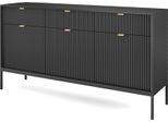 Cassettiera: 3 Cassetti, 3 Ante, Nero, Nero, 154 X 83 X 39 Cm, Maniglie Dorate