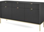Cassettiera: 3 Cassetti, 3 Ante, Nero, Oro, 154 X 83 X 39 Cm, Maniglie Dorate