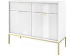 Cassettiera: 2 Cassetti, 2 Ante, Bianco, Oro, 104 X 83 X 39 Cm, Maniglie Dorate