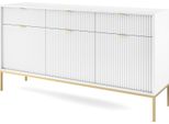 Cassettiera: 3 Cassetti, 3 Ante, Bianco, Oro, 154 X 83 X 39 Cm, Maniglie Dorate