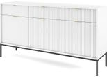 Cassettiera: 3 Cassetti, 3 Ante, Bianco, Nero, 154 X 83 X 39 Cm, Maniglie Dorate