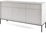 Cassettiera: 3 Cassetti, 3 Ante, Grigio, Nero, 154 X 83 X 39 Cm, Maniglie Dorate