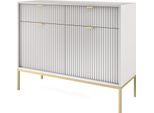 Cassettiera: 2 Cassetti, 2 Ante, Grigio, Oro, 104 X 83 X 39 Cm, Maniglie Dorate