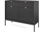 Cassettiera: 2 Cassetti, 2 Ante, Nero, Nero, 104 X 83 X 39 Cm, Maniglie Dorate