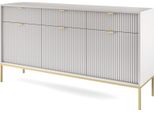 Cassettiera: 3 Cassetti, 3 Ante, Grigio, Oro, 154 X 83 X 39 Cm, Maniglie Dorate