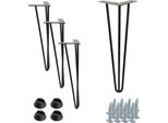 Set Di 4 Gambe Per Mobili Hairpin, Altezza 41 Cm, 3 Aste, Nero Opaco Con Pattini In Plastica, Ideali Per Mobili Dal Design Industriale E Moderno.