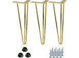 Set Di 3 Gambe Per Mobili Hairpin In Oro Lucido, Alte 41 Cm, Stabili E Moderne Per Tavoli, Panche E Cassettiere
