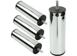 Set Di 4 Gambe Per Mobili In Acciaio Inox, Rotonde, Alte 15 Cm, Cromate Lucide, Design Elegante Per Mobili Moderni