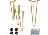Elegante Set Di 4 Gambe Per Mobili A Forcina In Metallo Dorato Lucido, Altezza 41 Cm - Ideale Per Tavoli, Panche E Arredi Moderni.