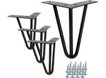 Set Di 4 Gambe Per Tavolo A Soppalco Hairpin, 15 Cm, Nero Opaco, In Metallo, Con Protezione Per Il Pavimento, Ideali Per Tavoli In Legno, Design Industriale.