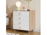 Comodino, Cassettiera, Cassettiera Per Camera Da Letto E Mobile Contenitore Per Bambini, Con 4 Cassetti, Mobile Contenitore Con Supporti, Bianco