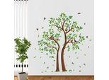 Adesivo Murale Albero Grande - Adesivo Murale Verdure Foglie - Adesivo Murale Uccelli Volanti Per Soggiorno E Camera Da Letto