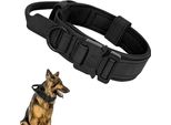 Collare Tattico Per Cani - Collare Per Cani In Nylon Imbottito, Traspirante E Morbido - Con Robusta Fibbia In Metallo - Collare Per Cani Regolabile - Con Maniglia - Collare Tattico Per Cani Di Taglia Media E Grande (L) - Nero