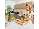 Cesto Di Frutta Appeso, Cesto Di Frutta A 2 Livelli, Fruttiera, Cesto Da Cucina Appeso, Organizer Da Cucina A 2 Pezzi Con Coperchio In Legno, Cesto In Filo Metallico, Impilabile E Montabile A Parete, Per Conservare Verdura, Frutta E Snack