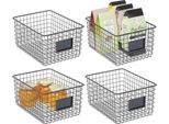 Set Di 4 Cestini Multifunzionali In Metallo - Cestino Per Cucina, Dispensa, Ecc. - Cestino In Filo Metallico Compatto E Universale - Nero