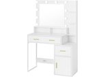 Tavolo Da Toilette - Con Specchio E Illuminazione - Tavolo Da Toilette - Tavolo Da Toilette - Hollywood - 90X40X143 Cm - Lampade Led - Bianco