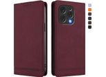 Custodia Per Doogee N55 Plus, Custodia Retro In Finto Cuoio Con Supporto E Slot Per Carte Di Credito Rosso